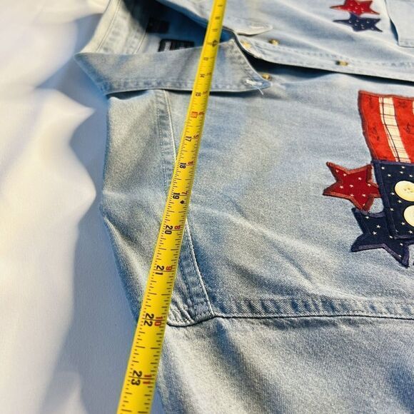 Patriotic Outrageous Sport Men Denim Button Down Shirt Blue Embroidered Cotton L - Picture 10 of 13